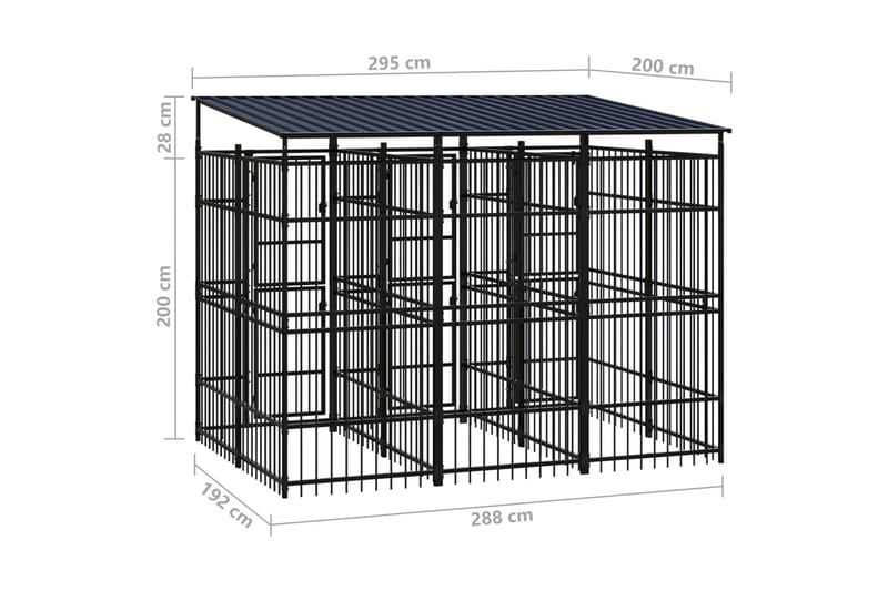 Koiran ulkohäkki katolla teräs 5,53 m² - Musta - Urheilu & vapaa-aika - Eläimille - Koira - Koirien kalusteet