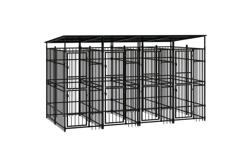 Koiran ulkohäkki katolla teräs 7,37 m² - Musta - Urheilu & vapaa-aika - Eläimille - Koira - Koirien kalusteet