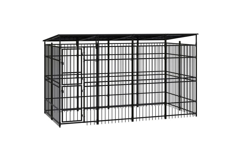 Koiran ulkohäkki katolla teräs 7,37 m² - Musta - Urheilu & vapaa-aika - Eläimille - Koira - Koirien kalusteet