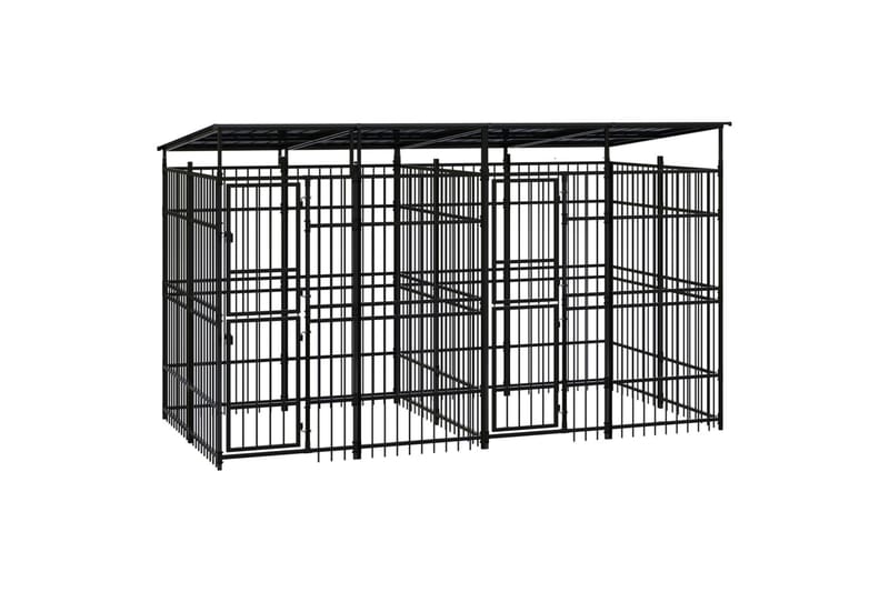 Koiran ulkohäkki katolla teräs 7,37 m² - Musta - Urheilu & vapaa-aika - Eläimille - Koira - Koiraportti & koira-aitaus