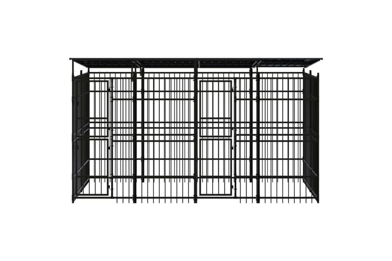 Koiran ulkohäkki katolla teräs 7,37 m² - Musta - Urheilu & vapaa-aika - Eläimille - Koira - Koiraportti & koira-aitaus