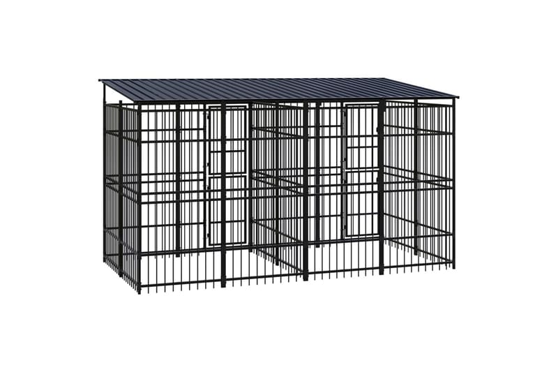 Koiran ulkohäkki katolla teräs 7,37 m² - Musta - Urheilu & vapaa-aika - Eläimille - Koira - Koiraportti & koira-aitaus