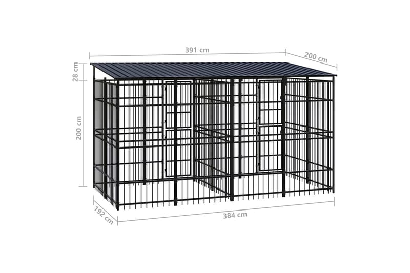 Koiran ulkohäkki katolla teräs 7,37 m² - Musta - Urheilu & vapaa-aika - Eläimille - Koira - Koiraportti & koira-aitaus