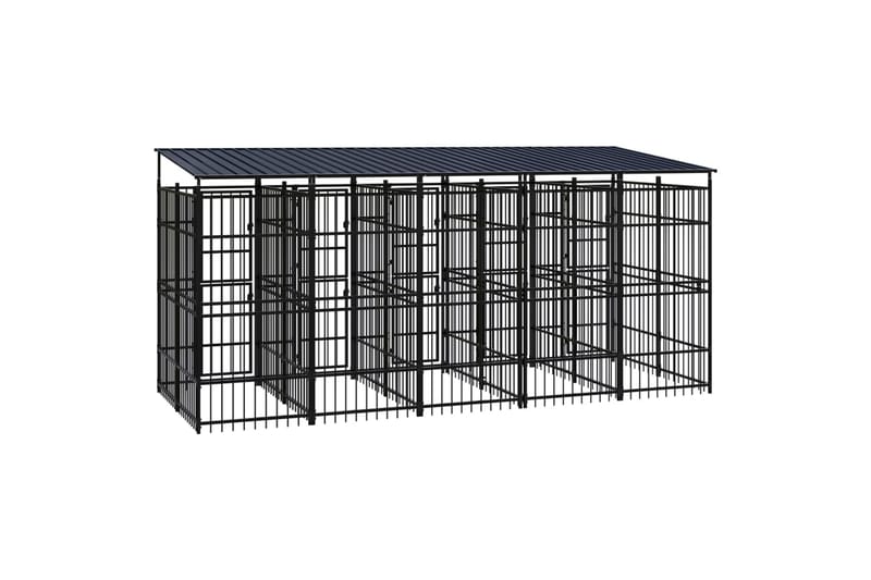 Koiran ulkohäkki katolla teräs 9,22 m² - Musta - Urheilu & vapaa-aika - Eläimille - Koira - Koirien kalusteet