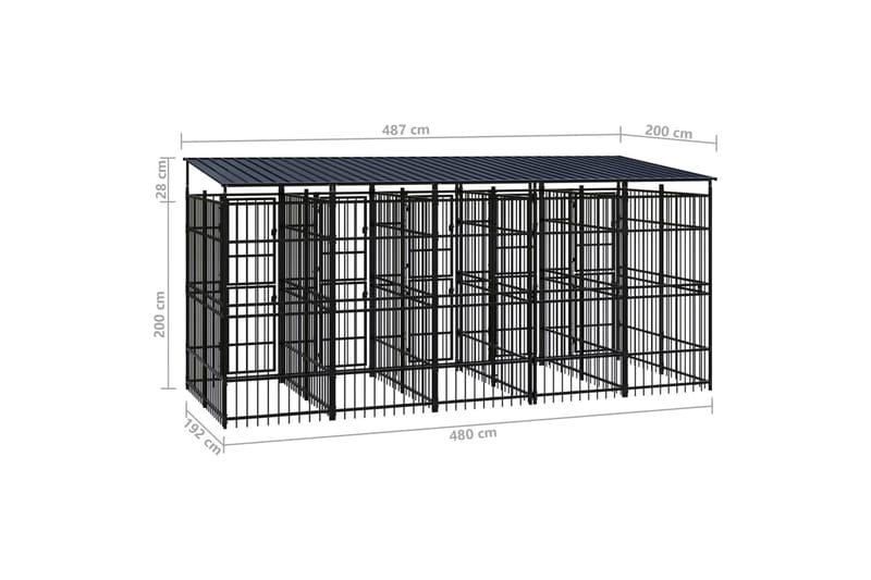 Koiran ulkohäkki katolla teräs 9,22 m² - Musta - Urheilu & vapaa-aika - Eläimille - Koira - Koirien kalusteet