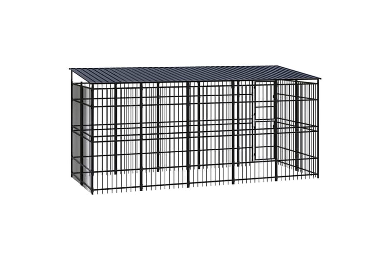 Koiran ulkohäkki katolla teräs 9,22 m² - Musta - Urheilu & vapaa-aika - Eläimille - Koira - Koirien kalusteet