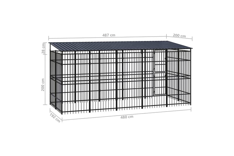 Koiran ulkohäkki katolla teräs 9,22 m² - Musta - Urheilu & vapaa-aika - Eläimille - Koira - Koirien kalusteet