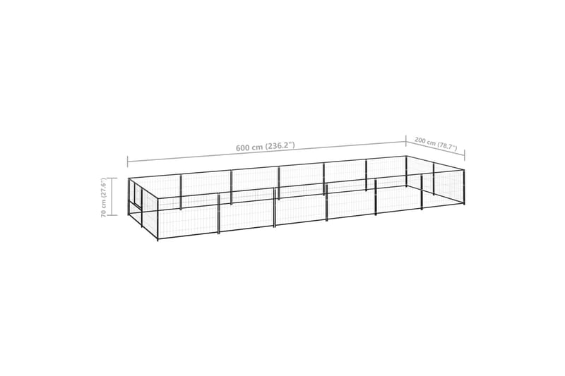 Koiranhäkki musta 12 m² teräs - Musta - Koirien kalusteet - Koiraportti & koira-aitaus