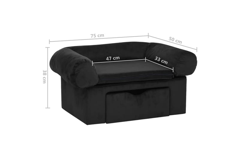 Koiran sohva vetolaatikolla musta 75x50x38 cm plyysi - Musta - Urheilu & vapaa-aika - Eläimille - Koira - Koirien kalusteet - Koiran peti & koiran sänky