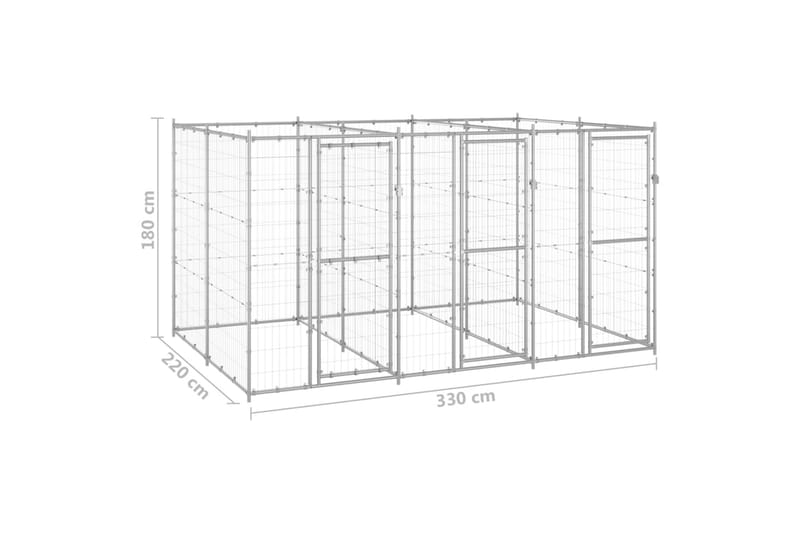 Koiran ulkohäkki galvanoitu teräs 7,26 m² - Koirien kalusteet - Koiraportti & koira-aitaus