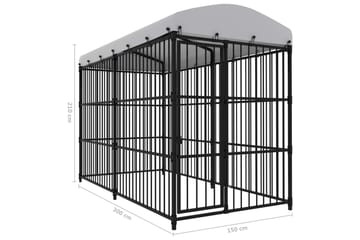 Koiran ulkohäkki katoksella 300x150x210 cm - Musta - Urheilu & vapaa-aika - Eläimille - Koira - Koirien kalusteet