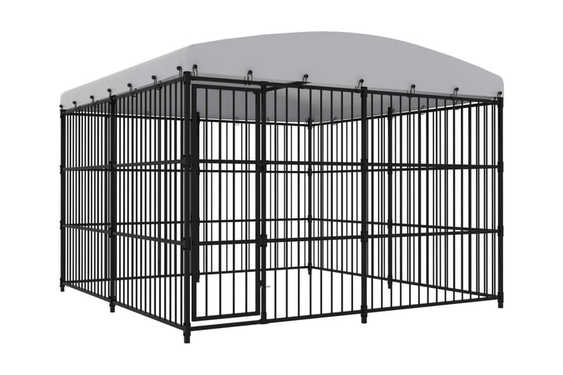 Koiran ulkohäkki katoksella 300x300x210 cm - Musta - Urheilu & vapaa-aika - Eläimille - Koira - Koirien kalusteet