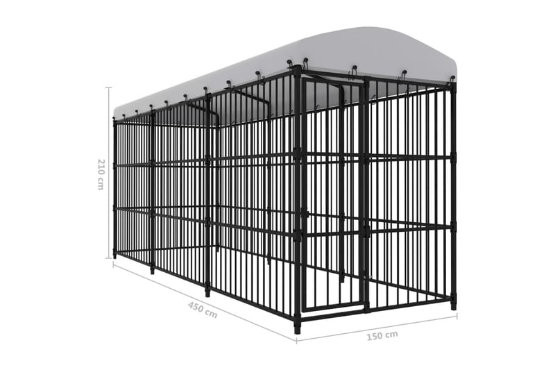 Koiran ulkohäkki katoksella 450x150x210 cm - Musta - Urheilu & vapaa-aika - Eläimille - Koira - Koirien kalusteet