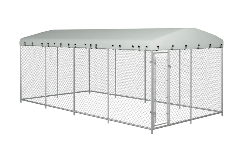 Koiran ulkohäkki katoksella 8x4x2 m - Hopea - Urheilu & vapaa-aika - Eläimille - Koira - Koirien kalusteet