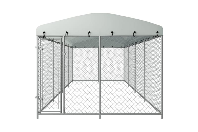 Koiran ulkohäkki katoksella 8x4x2 m - Hopea - Urheilu & vapaa-aika - Eläimille - Koira - Koirien kalusteet