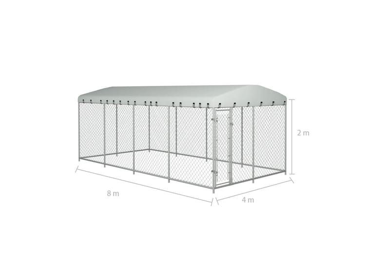 Koiran ulkohäkki katoksella 8x4x2 m - Hopea - Urheilu & vapaa-aika - Eläimille - Koira - Koirien kalusteet