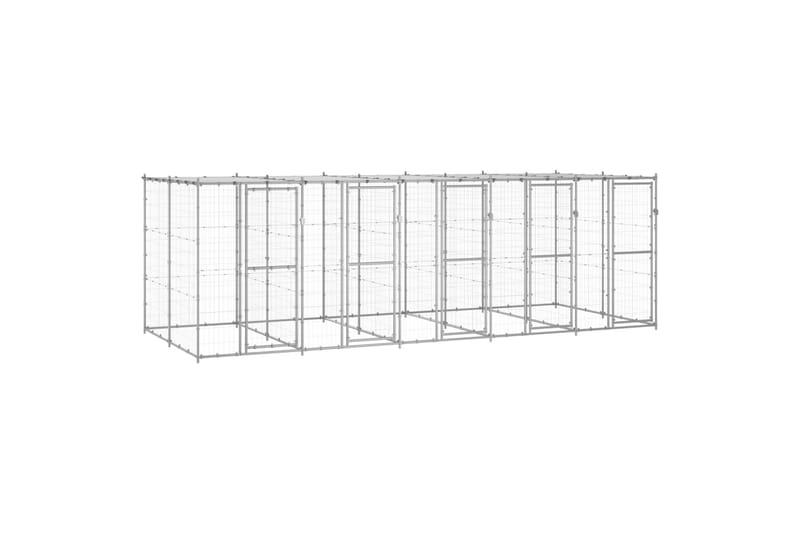 Koiran ulkohäkki katolla galvanoitu teräs 12,1 m² - Urheilu & vapaa-aika - Eläimille - Koira - Koirien kalusteet