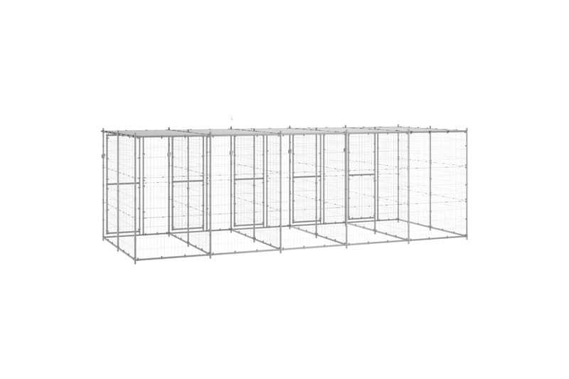 Koiran ulkohäkki katolla galvanoitu teräs 12,1 m² - Urheilu & vapaa-aika - Eläimille - Koira - Koirien kalusteet