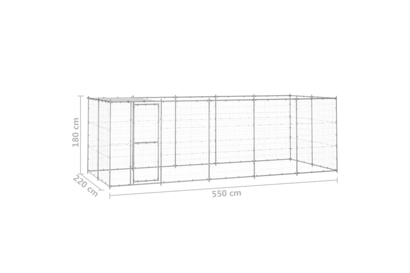 Koiran ulkohäkki katolla galvanoitu teräs 12,1 m² - Urheilu & vapaa-aika - Eläimille - Koira - Koirien kalusteet