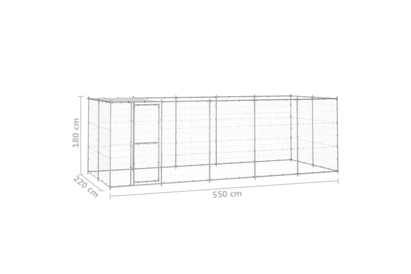 Koiran ulkohäkki katolla galvanoitu teräs 12,1 m² - Koirien kalusteet - Koiraportti & koira-aitaus