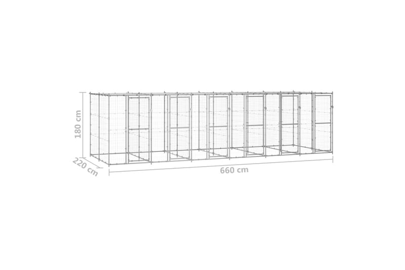 Koiran ulkohäkki katolla galvanoitu teräs 14,52 m² - Koirien kalusteet - Koiraportti & koira-aitaus