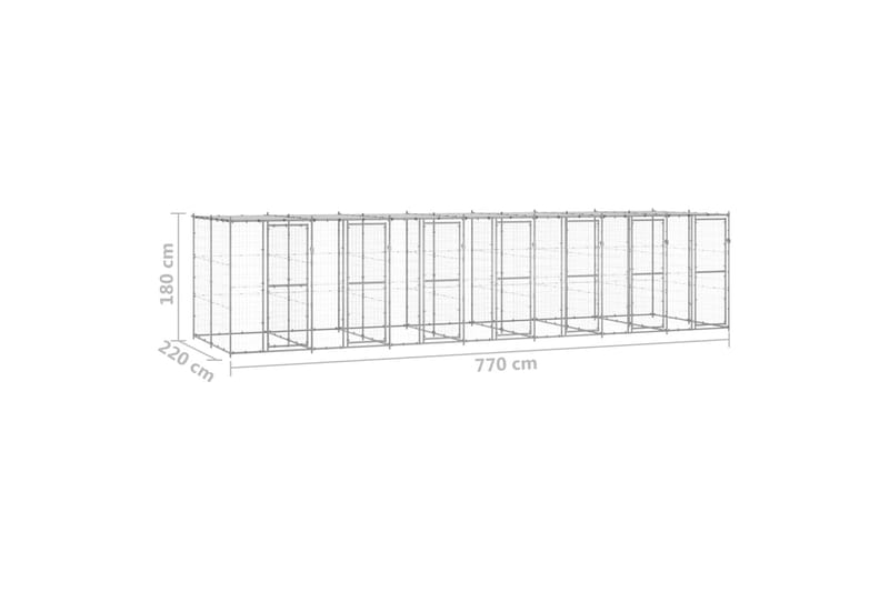 Koiran ulkohäkki katolla galvanoitu teräs 16,94 m² - Koirien kalusteet - Koiraportti & koira-aitaus