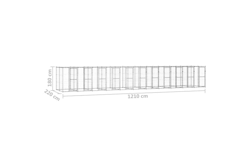 Koiran ulkohäkki katolla galvanoitu teräs 26,62 m² - Koirien kalusteet - Koiraportti & koira-aitaus