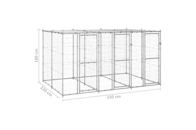 Koiran ulkohäkki katolla galvanoitu teräs 7,26 m² - Koirien kalusteet - Koiraportti & koira-aitaus