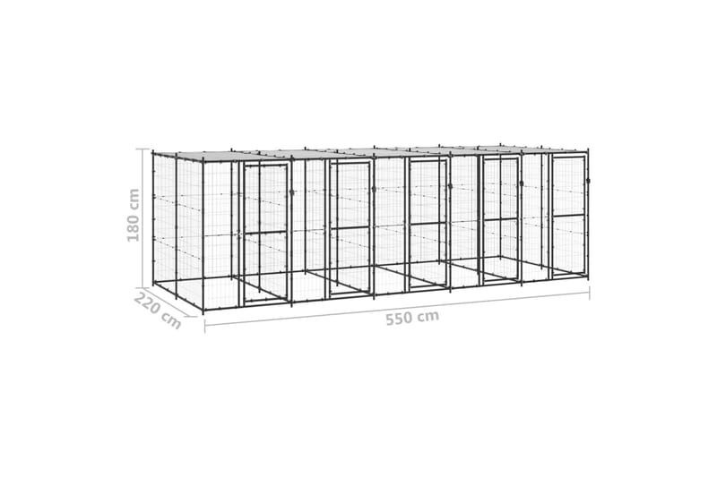 Koiran ulkohäkki katolla teräs 12,1 m² - Koirien kalusteet - Koiraportti & koira-aitaus