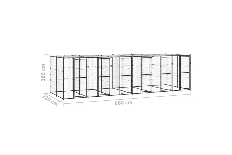 Koiran ulkohäkki katolla teräs 14,52 m² - Koirien kalusteet - Koiraportti & koira-aitaus