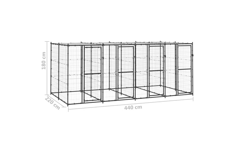 Koiran ulkohäkki katolla teräs 9,68 m² - Koirien kalusteet - Koiraportti & koira-aitaus