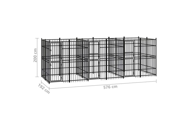 Koiran ulkohäkki teräs 11,06 m² - Musta - Koirien kalusteet - Koiraportti & koira-aitaus