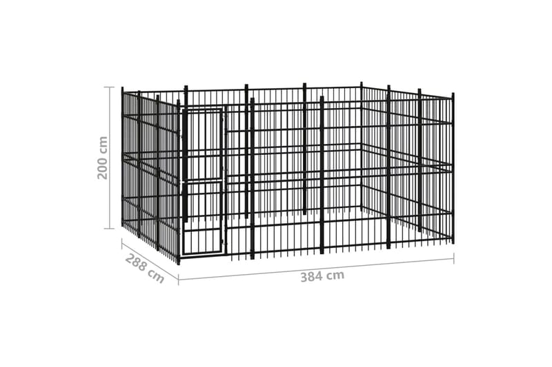 Koiran ulkohäkki teräs 11,06 m² - Musta - Koirien kalusteet - Koiraportti & koira-aitaus