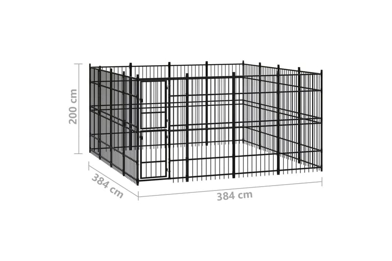 Koiran ulkohäkki teräs 14,75 m² - Musta - Koirien kalusteet - Koiraportti & koira-aitaus