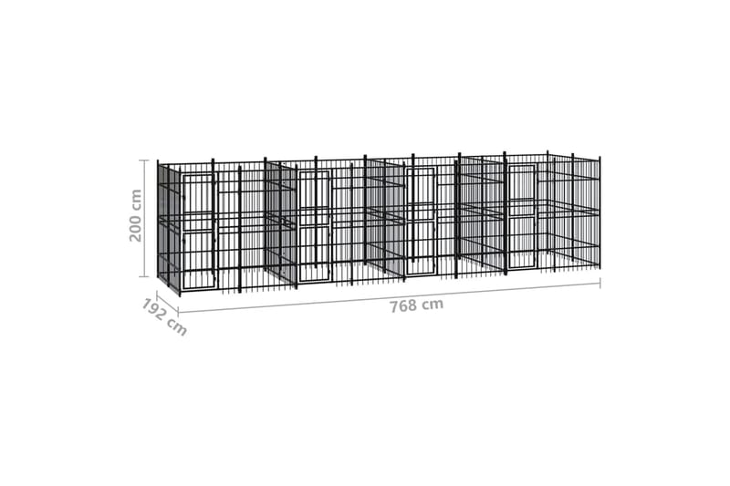 Koiran ulkohäkki teräs 14,75 m² - Musta - Koirien kalusteet - Koiraportti & koira-aitaus