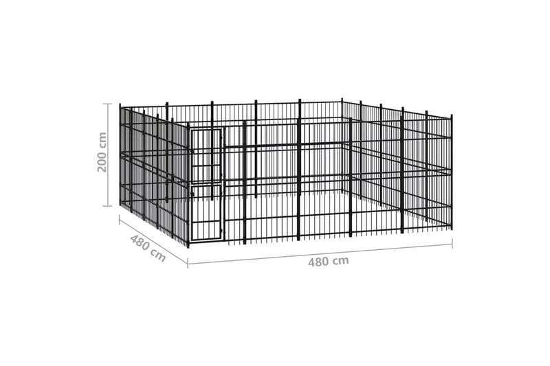 Koiran ulkohäkki teräs 23,04 m² - Musta - Koirien kalusteet - Koiraportti & koira-aitaus