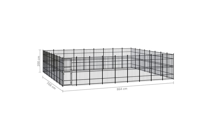 Koiran ulkohäkki teräs 66,36 m² - Musta - Koirien kalusteet - Koiraportti & koira-aitaus