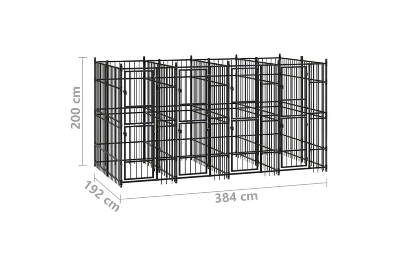 Koiran ulkohäkki teräs 7,37 m² - Musta - Koirien kalusteet - Koiraportti & koira-aitaus