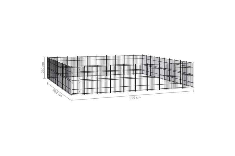 Koiran ulkohäkki teräs 92,16 m² - Musta - Urheilu & vapaa-aika - Eläimille - Koira - Koirien kalusteet