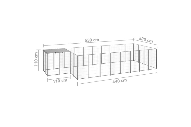 Koiranhäkki hopea 10,89 m² teräs - Hopea - Urheilu & vapaa-aika - Eläimille - Koira - Koirien kalusteet