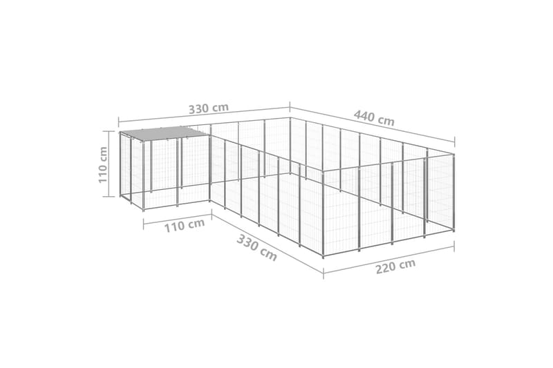 Koiranhäkki hopea 10,89 m² teräs - Hopea - Urheilu & vapaa-aika - Eläimille - Koira - Koirien kalusteet