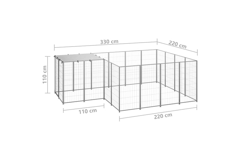 Koiranhäkki hopea 6,05 m² teräs - Hopea - Urheilu & vapaa-aika - Eläimille - Koira - Koirien kalusteet