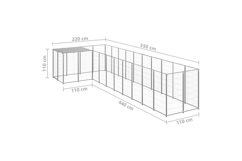 Koiranhäkki hopea 7,26 m² teräs - Hopea - Koirien kalusteet - Koiraportti & koira-aitaus