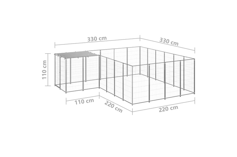 Koiranhäkki hopea 8,47 m² teräs - Hopea - Koirien kalusteet - Koiraportti & koira-aitaus