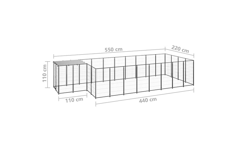 Koiranhäkki musta 10,89 m² teräs - Musta - Koirien kalusteet - Koiraportti & koira-aitaus