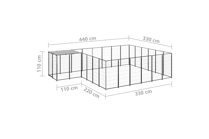 Koiranhäkki musta 12,1 m² teräs - Musta - Koirien kalusteet - Koiraportti & koira-aitaus