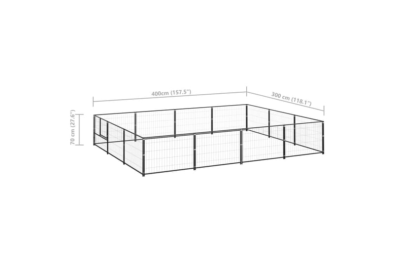 Koiranhäkki musta 12 m² teräs - Musta - Koirien kalusteet - Koiraportti & koira-aitaus