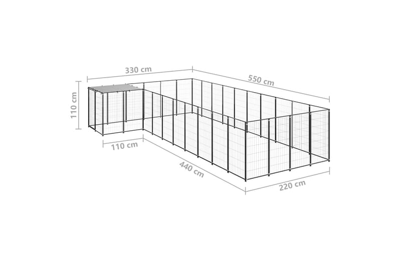 Koiranhäkki musta 13,31 m² teräs - Musta - Koirien kalusteet - Koiraportti & koira-aitaus