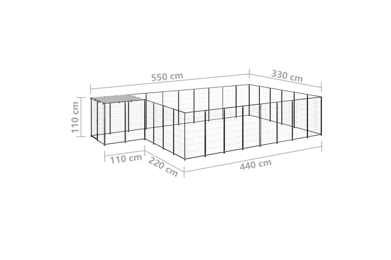 Koiranhäkki musta 15,73 m² teräs - Musta - Koirien kalusteet - Koiraportti & koira-aitaus