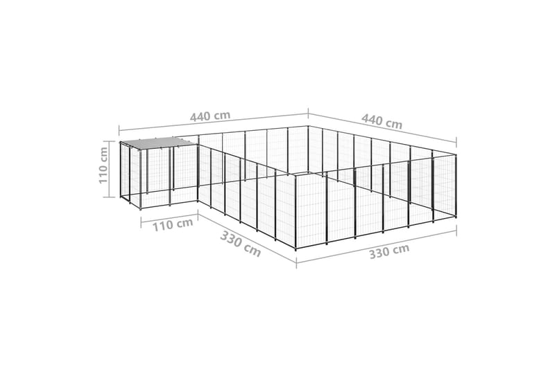 Koiranhäkki musta 15,73 m² teräs - Musta - Koirien kalusteet - Koiraportti & koira-aitaus